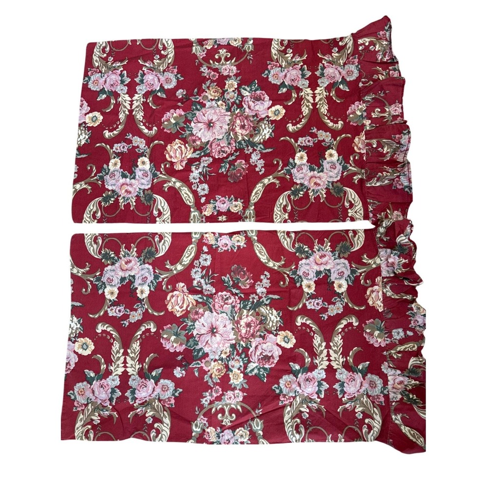 VTG Ralph Lauren Marseilles Danielle Red Floral Ruffle Pillowcase Set/2 Standard